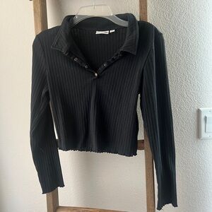 SO - black ripped long sleeve top with collar size L